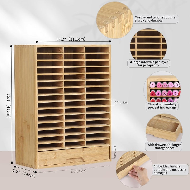 AUTOARK Bamboo Marker Organizer for 225 Markers,Desktop Storage Hold with drawers,Art Markers Pens Pencils Art Brushes Stationary Organizer Marker Pen Holder,AHK-063 - Image 2